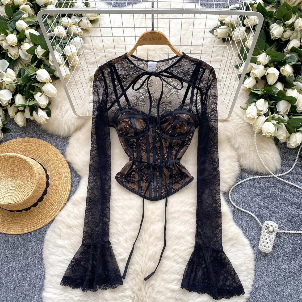 corset top long sleeve dress Corset Dress Set: Corset Top With Wide Embroidered Sleeves and Matching  Skirt | Renaissance Corset Top and Skirt Set | Corset Vyshyvanka