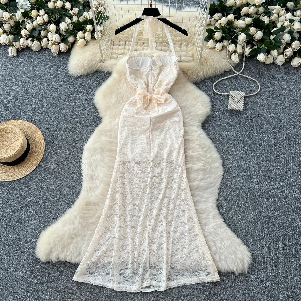 ivory lace halter dress Ivory Lace A-line Backless Halter Homecoming Dresses, Short Party Dresses,  MH559
