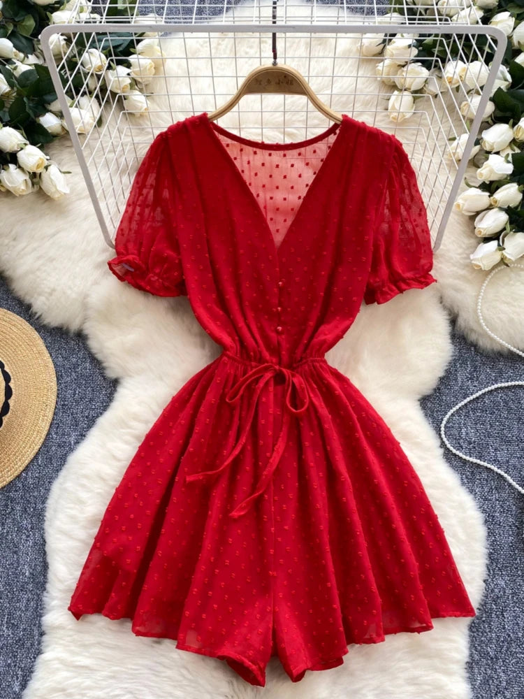 red lace romper dress Handmade Red Lace Ruffle Romper