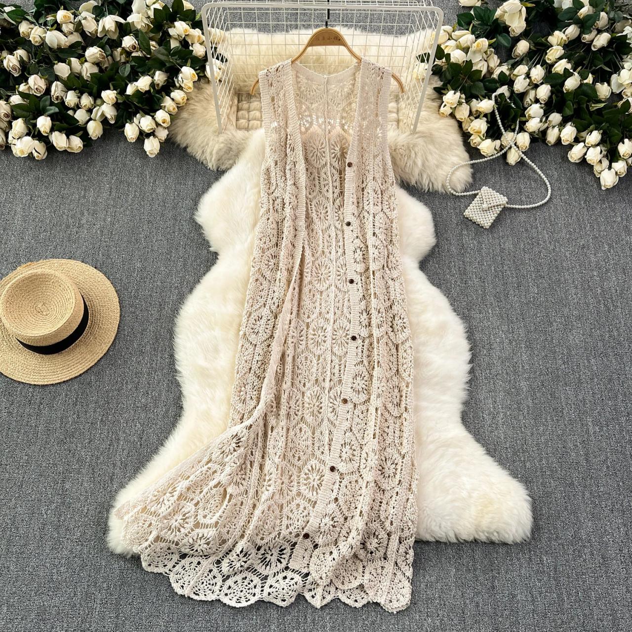 chinese dress ladies Prairie Maxi Dress Cream Cotton With Full Lace Panels – Rama Boho Fashion main image 1