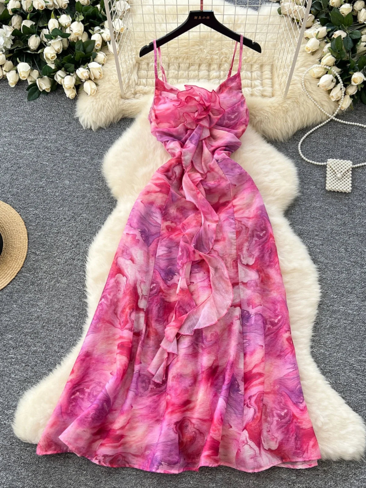 pink flowy ruffle dress Ruffle High Low Dress Pink