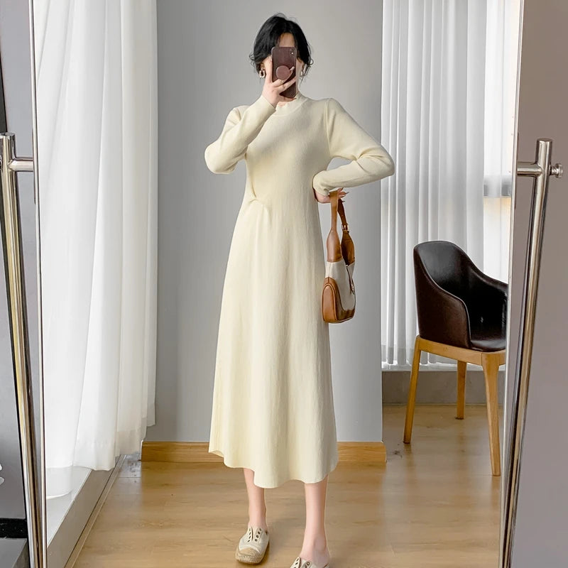 fitted lace wedding dress Cream Ribbed Long Sleeve Maternity Maxi Dress – PinkBlush