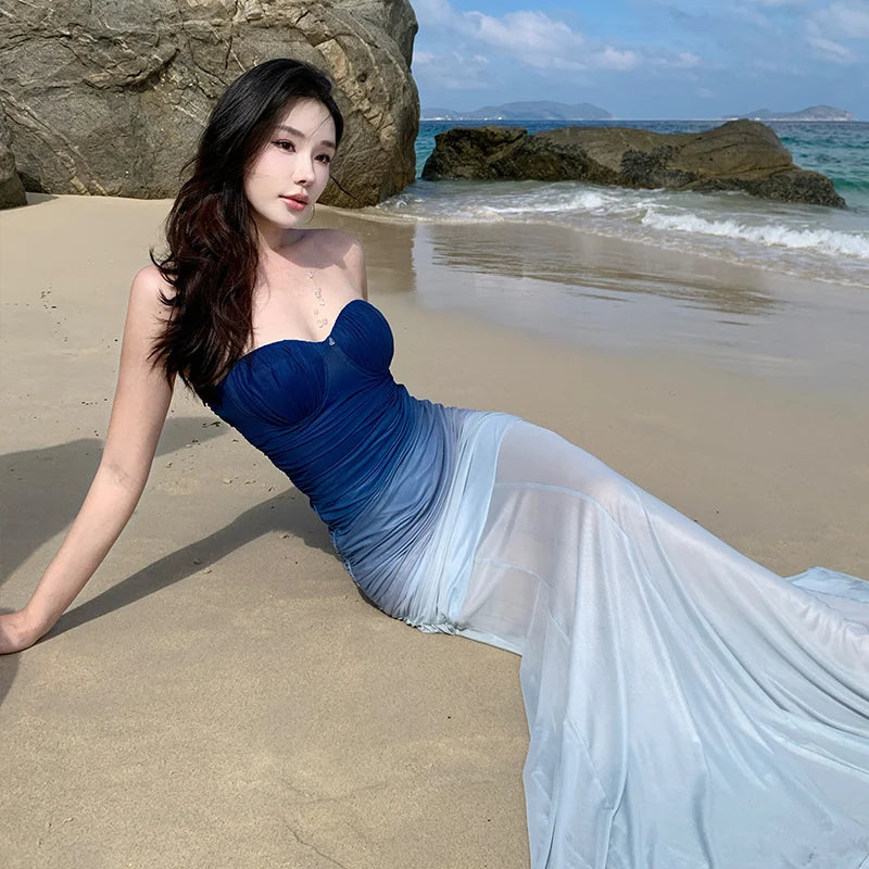 blue ombre beach dress Women's Isa Maxi (blue ombre tulle) XS-S main image 0