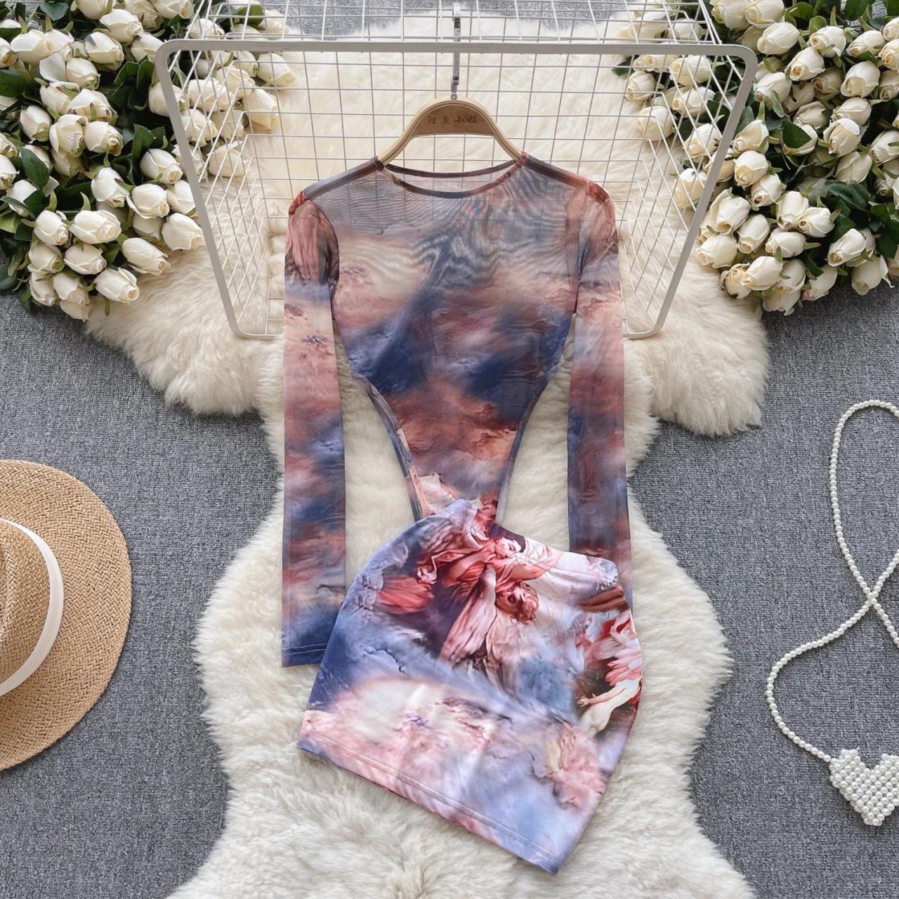 sheer tie dye dress Sheer-Sides Tie-Dye Long Prom Ball Gown