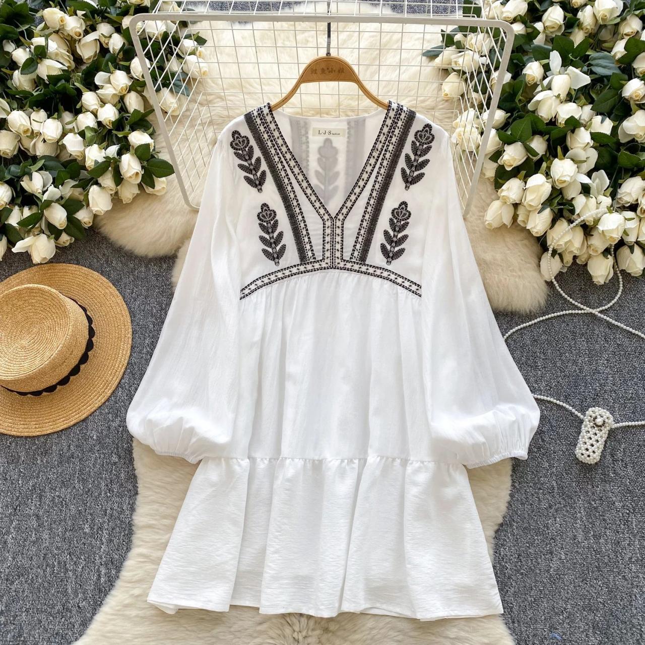 boho embroidered white dress Alder Embroidered Maxi Dress main image 1